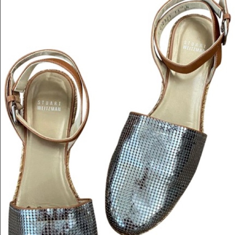 Stuart Weitzman Cognac Silver Armor Mail Flats
